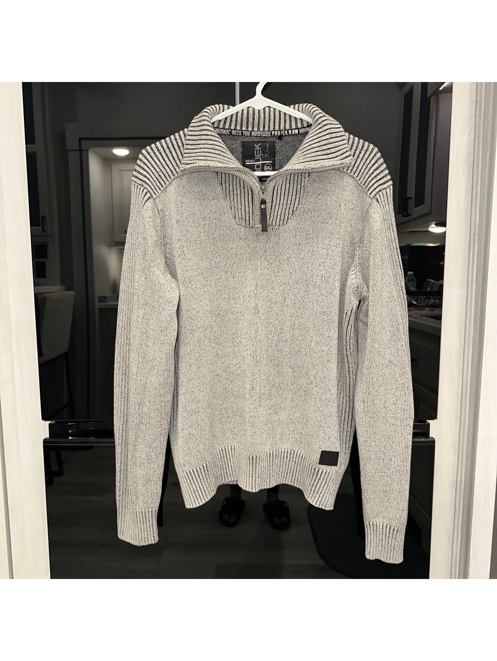 PROJEK Raw Men's Gray Half-Zip Sweater Size Large Cotton Acrylic Blend
